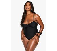 boohoo Women's Plus Resin Trim Swimsuit in Black | Size: 20