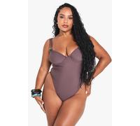 boohoo Women's Plus Resin Trim Swimsuit in Chocolate | Size: 26