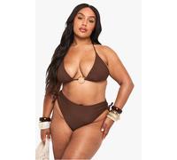 boohoo Women's Plus Resin Trim Triangle Bikini Top in Chocolate | Size: 28