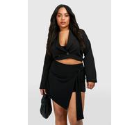 boohoo Women's Plus Rib Belted Wrap Mini Skirt in Black | Size: 28