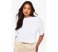 boohoo Women's Plus Rib Button Through Slouchy 3/4 Sleeve Top in White | Size: 24
