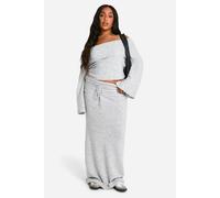 boohoo Women's Plus Rib Edge Lace Up Knitted Maxi Skirt in Grey | Size: 16/18