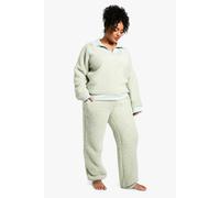 boohoo Women's Plus Rib Fleece Half Zip & Jogger Lounge Set in Sage | Size: 16