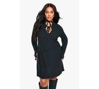 boohoo Women's Plus Rib Keyhole Tie Detail Shift Dress in Black | Size: 28