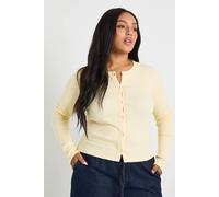 boohoo Women's Plus Rib Lace Trim Detail Button Through Long Sleeve Top in Butter | Size: 18