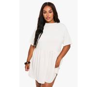 boohoo Women's Plus Rib T-Shirt Smock Dress in Off White | Size: 18