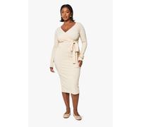 boohoo Women's Plus Rib Wrap Midi Dress in Stone | Size: 28