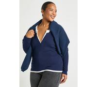 boohoo Women's Plus Ribbed Contrast Henley Button Long Sleeve Top in Navy | Size: 28