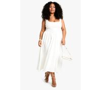 boohoo Women's Plus Ribbed Scoop Neck Mixed Fabric Skater Midaxi Dress in White | Size: 24