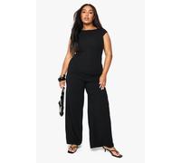 boohoo Women's Plus Ripple Rib Drawstring Trouser in Black | Size: 28