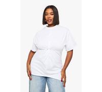 boohoo Women's Plus Ruched Knot Detail Short Sleeve Top in White | Size: 18