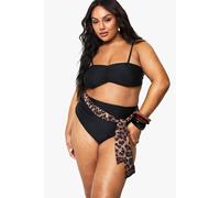 boohoo Women's Plus Ruched Removeable Strap Bandeau Bikini Top in Black | Size: 22