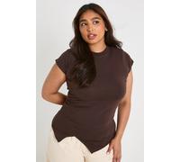 boohoo Women's Plus Ruched Side V Hem Cap Sleeve Top in Chocolate | Size: 28