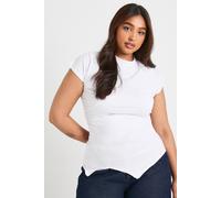 boohoo Women's Plus Ruched Side V Hem Cap Sleeve Top in White | Size: 22