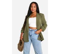 boohoo Women's Plus Ruched Sleeve Lapel Detail Blazer in Khaki | Size: 16