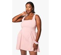 boohoo Women's Plus Ruched Square Neck Skater Dress in Rose | Size: 26