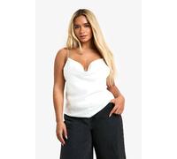 boohoo Women's Plus Satin Cowl Back Diamante Strap Cami Top in Ivory | Size: 28