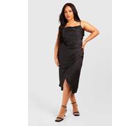 boohoo Women's Plus Satin Drape Front Midaxi Slip Dress in Black | Size: 26
