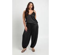 boohoo Women's Plus Satin Elasticated Waist Volume Trousers in Black | Size: 18
