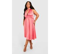 boohoo Women's Plus Satin Halter Neck Skater Dress in Pink | Size: 18