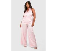 boohoo Women's Plus Satin Tailored Wide Leg Trouser in Pale Pink | Size: 28