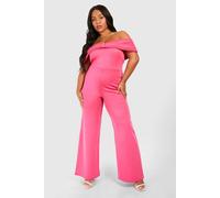 boohoo Women's Plus Scuba Bow Detail Bardot Jumpsuit in Hot Pink | Size: 28