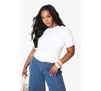 boohoo Women's Plus Seam Detail Peplum Hem T-Shirt in White | Size: 16