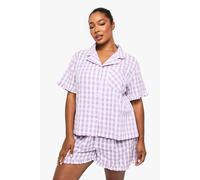 boohoo Women's Plus Seersucker Gingham Ruffle Shirt & Trouser Pyjama Set in Lilac | Size: 16
