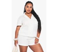 boohoo Women's Plus Seersucker Short Sleeve Shirt & Flippy Shorts Co-Ord in Ivory | Size: 28