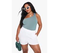 boohoo Women's Plus Seersucker Stripe One Shoulder Swimsuit in Green | Size: 26