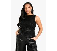 boohoo Women's Plus Sequin Beaded Racer Vest in Black | Size: 26