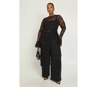 boohoo Women's Plus Sheer Lace Long Line Flared Top in Black | Size: 18