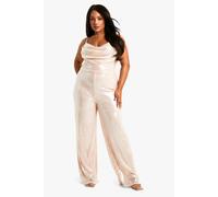 boohoo Women's Plus Sheer Sequin Cowl Neck Jumpsuit in Nude | Size: 24