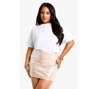 boohoo Women's Plus Sheer Sequin Mini Skirt in Nude | Size: 26