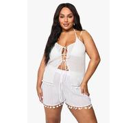boohoo Women's Plus Shell Embellished Beach Shorts in White | Size: 20