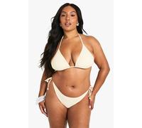 boohoo Women's Plus Shell Trim Broderie Tie Front Highwaist Bikini in Lemon | Size: 22