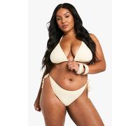 boohoo Women's Plus Shell Trim Broderie Tie Front Highwaist Bikini in Lemon | Size: 26