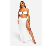 boohoo Women's Plus Shell Trim Crinkle Beach Maxi Skirt in White | Size: 28
