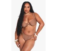 boohoo Women's Plus Shell Trim Ruched Tanga Bikini Bottoms in Chocolate | Size: 20