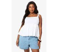 boohoo Women's Plus Shirred Broderie Tie Shoulder Smock Top in White | Size: 26