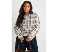 boohoo Women's Plus Shirred Check Peplum in Sage | Size: 24