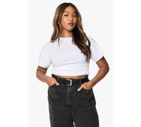 boohoo Women's Plus Short Sleeve Cinched Waist Cotton Top in White | Size: 22