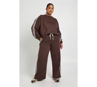 boohoo Women's Plus Side Stripe Wide Leg Joggers Pants in Coffee | Size: 16