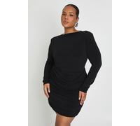 boohoo Women's Plus Slinky Shoulder Pad Drape Ruched Dress in Black | Size: 24
