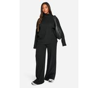 boohoo Women's Plus Soft Rib Slouchy Jumper & Wide Leg Trouser in Black | Size: 24