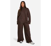 boohoo Women's Plus Soft Rib Slouchy Jumper & Wide Leg Trouser in Chocolate | Size: 16
