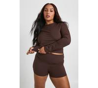 boohoo Women's Plus Sports Supersoft Fitness Short in Coffee | Size: 26