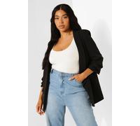 boohoo Women's Plus Stretch Woven Ruched Sleeve Blazer in Black | Size: 22