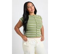 boohoo Women's Plus Stripe Button Down Cap Sleeve Top in Olive | Size: 24