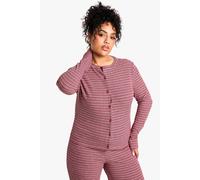 boohoo Women's Plus Stripe Long Sleeve Button Down Top in Red | Size: 18